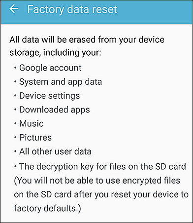 Factory Data Reset Details